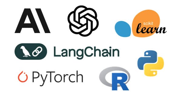 Logos of R, R Shiny, Python, and Streamlit.