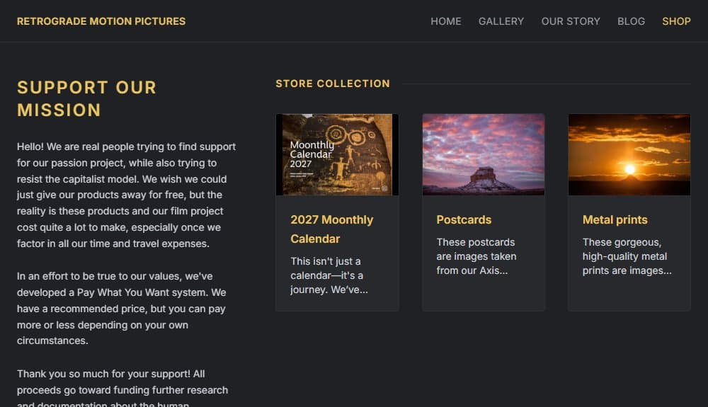 Screenshot of an online shop built by Bryce.