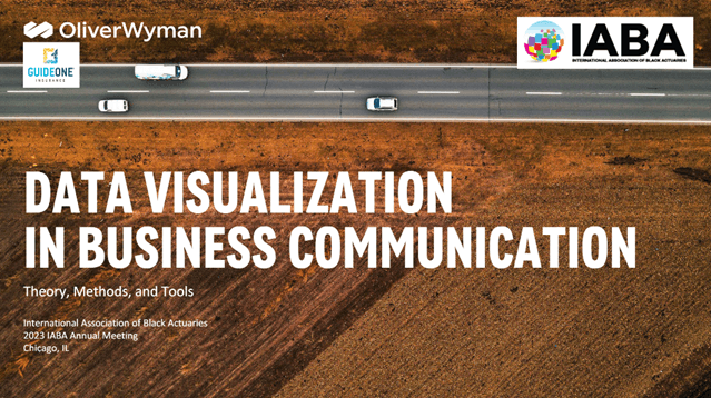 First slide from the presentation. Shows an image of a birds-eye view of a road and the presentation title: Data Visualization in Business Communication.