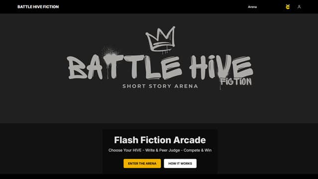 Screenshot of the website for Battle Hive Fiction.